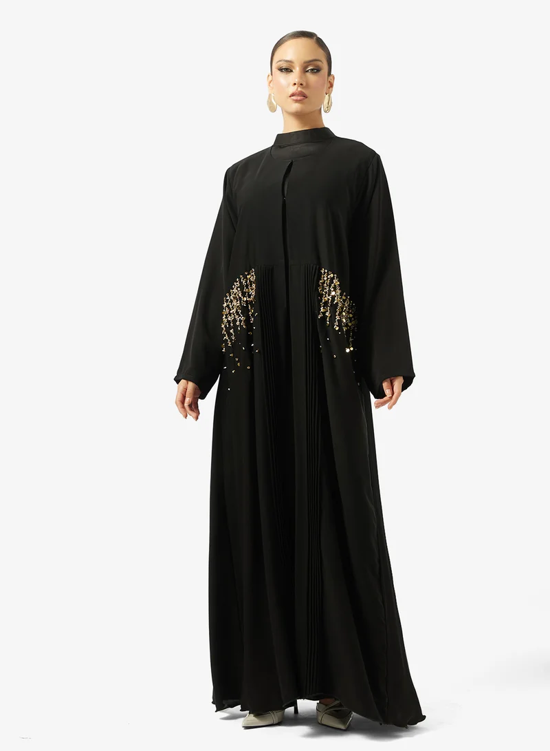 hayas closet  Black Embellished Abaya With Sheila for Women | Best Price UAE